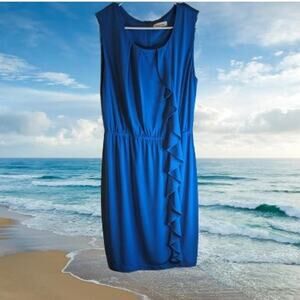 Calvin Klein 8 sleeveless blue polyester blend stretch elastic waist dress